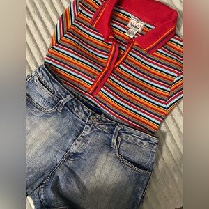 L.A. Blues 70s Rock Multicolor Striped Polo with Red Collar
Denim vintage shorts